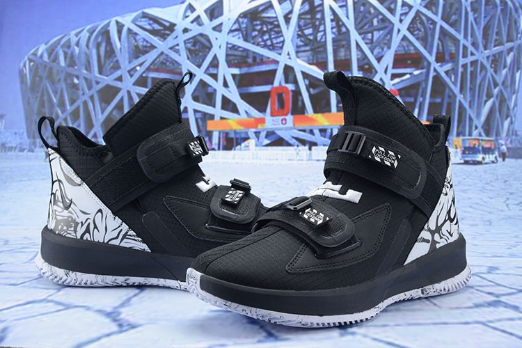 2019 Men Nike Lebron James Soldier XIII Black Grey White Shoes
